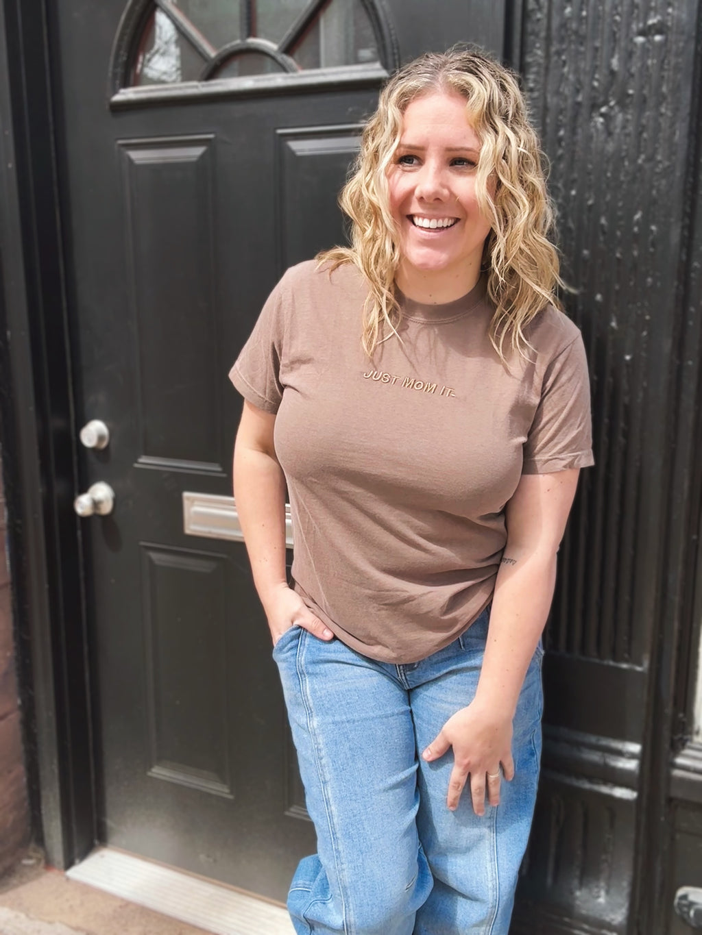 Just Mom It Embroidered Tee - Expresso
