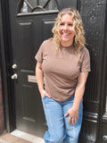 Just Mom It Embroidered Tee - Expresso