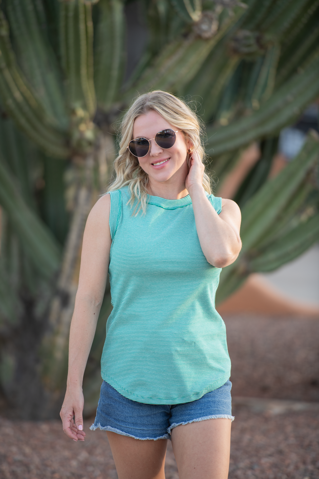 Morgan Micro Striped Tank - Jade