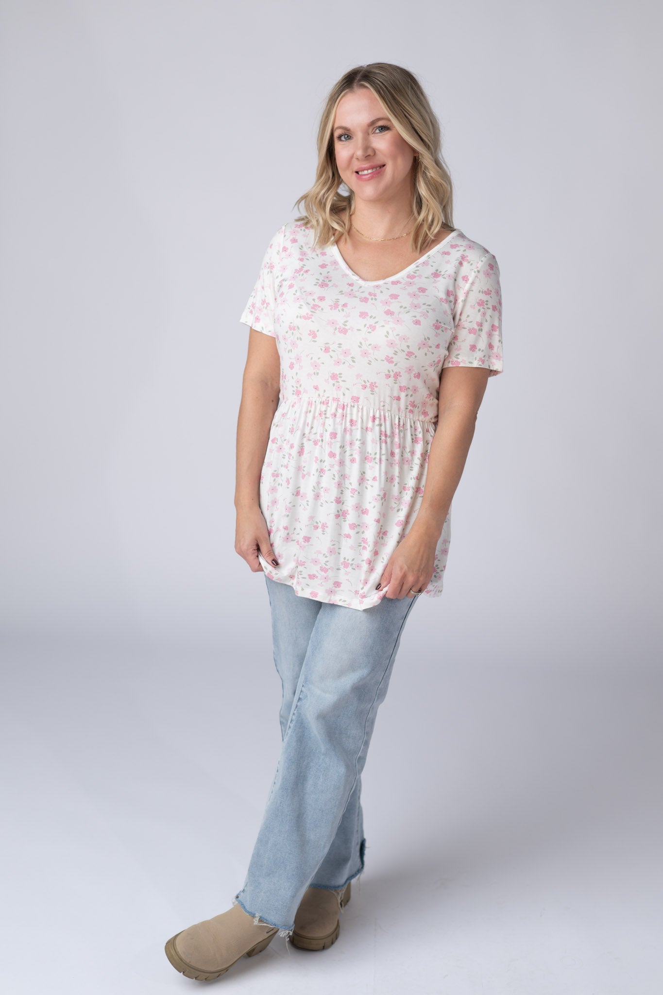 Sarah Ruffle Short Sleeve - Pretty in Pink Floral