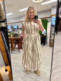 Striped Shirting Parachute Jumpsuit (Mocha)