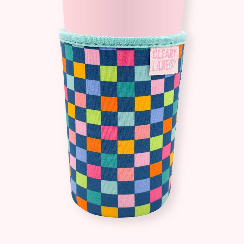 Emerald Rainbow Checkers Drink Sleeve