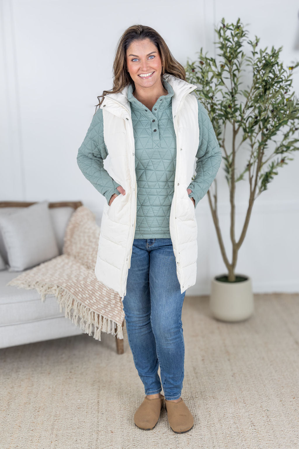 Harlow Long Vest - Cream