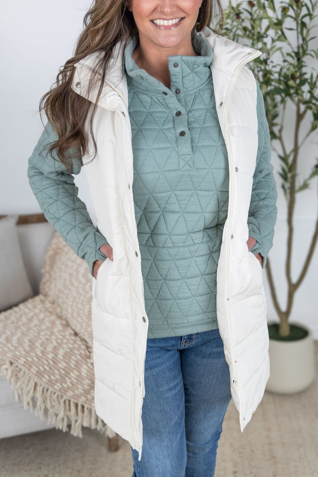 Harlow Long Vest - Cream