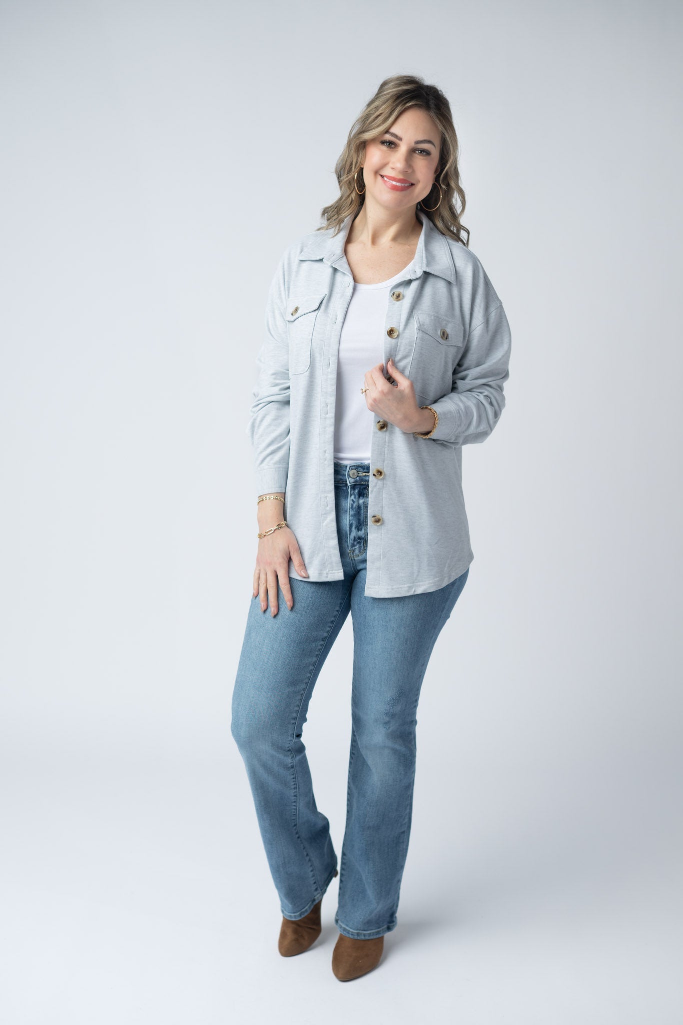 Brenna Button Down Top - Grey