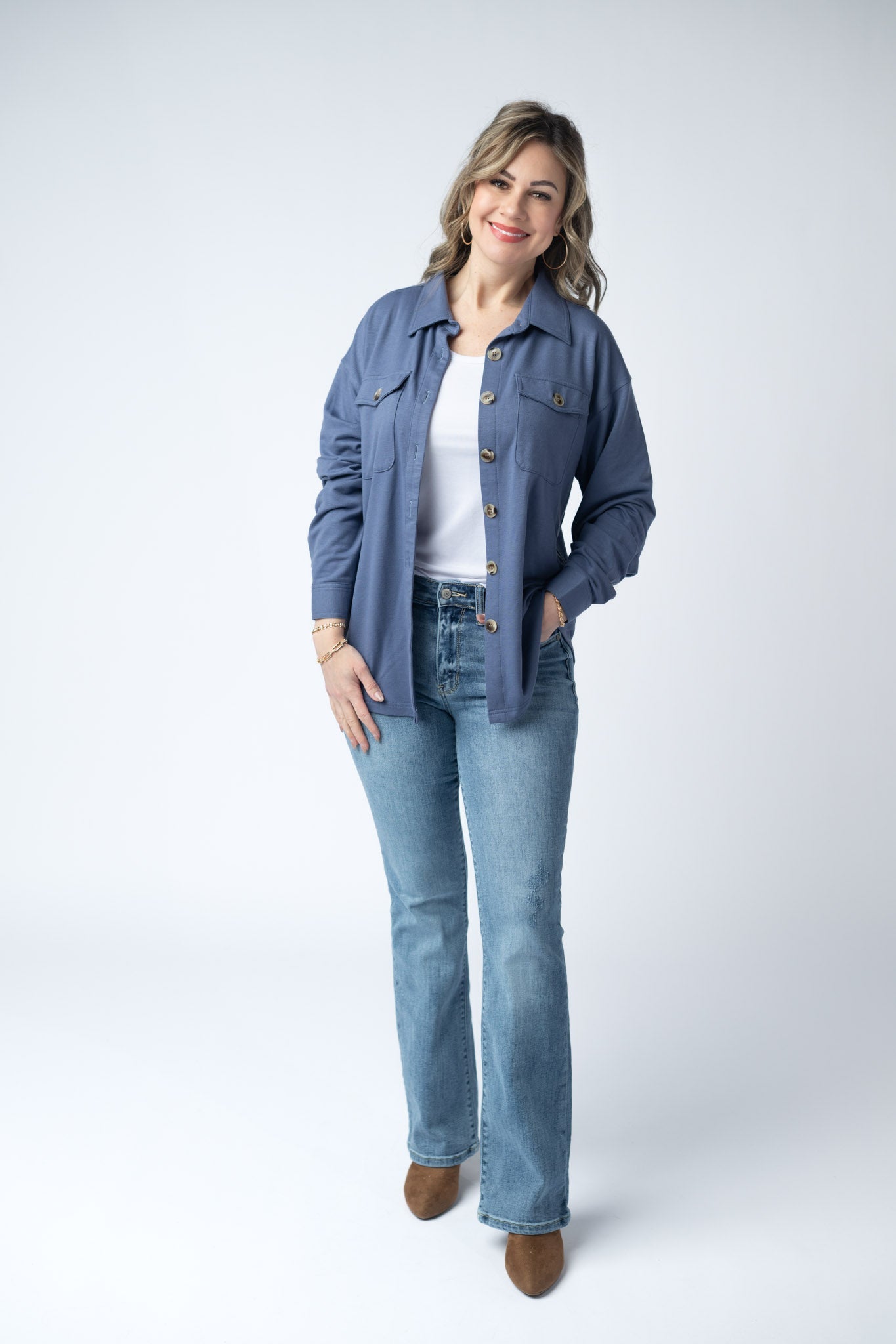 Brenna Button Down Top - Denim