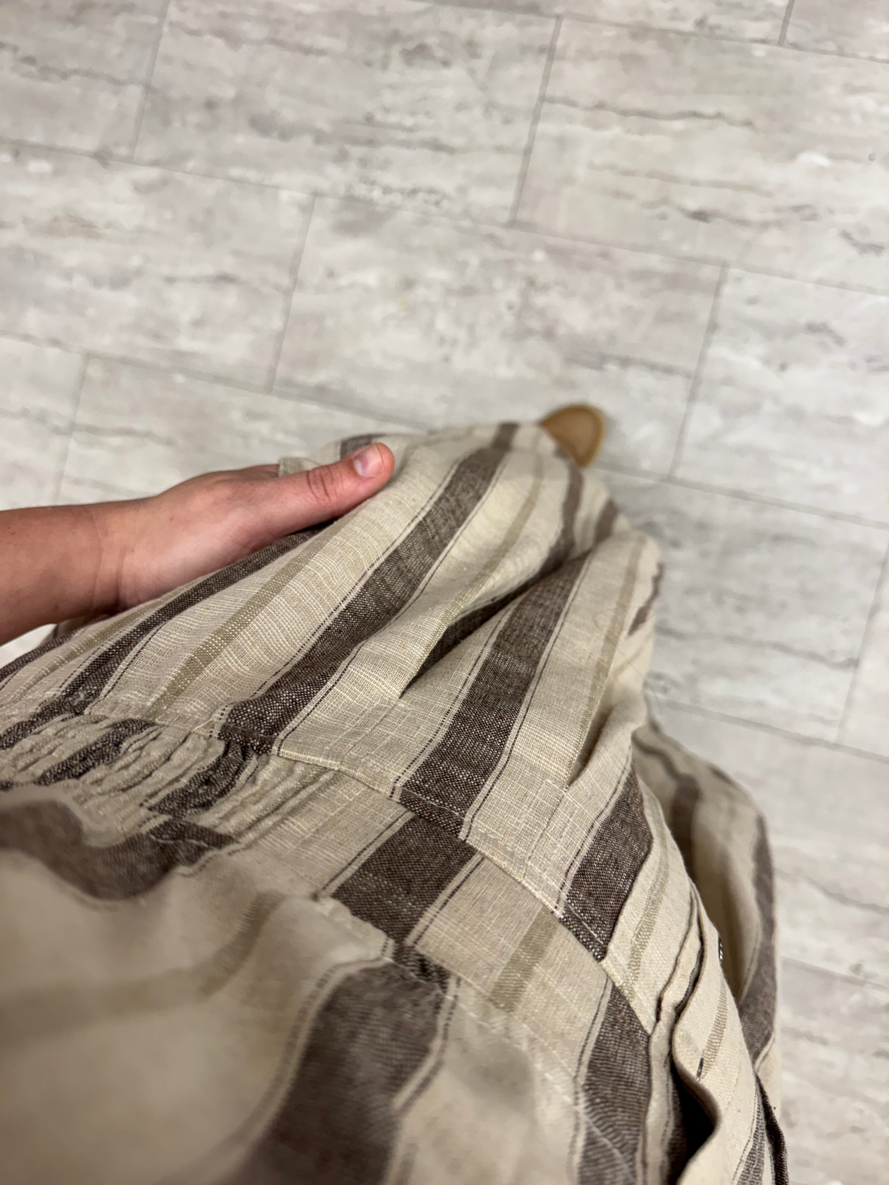 Striped Shirting Parachute Jumpsuit (Mocha)