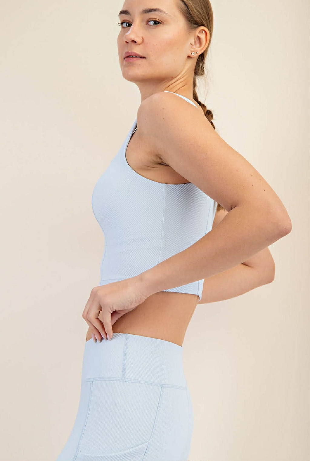Nylon Ribbed V Neck Tank