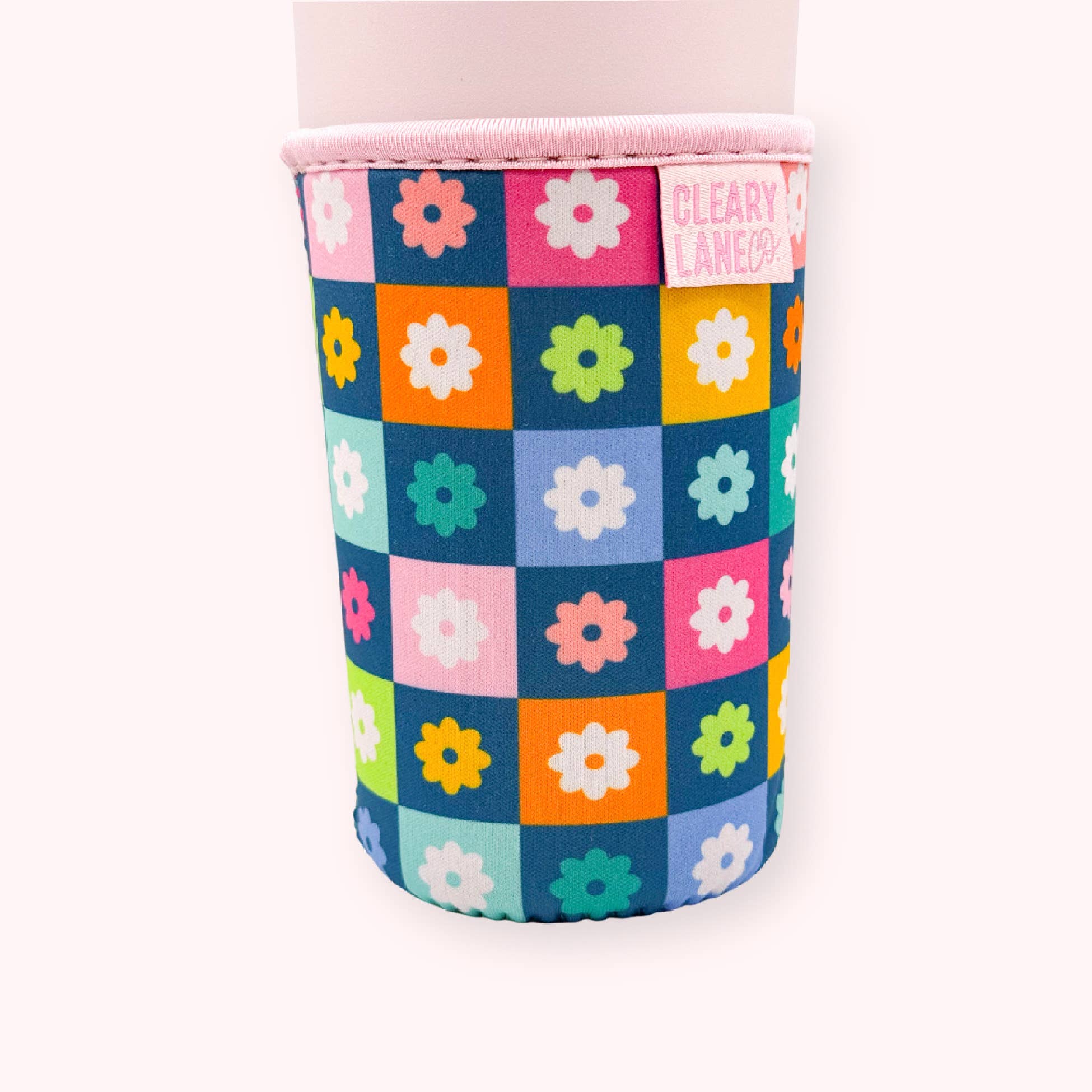 Rainbow Floral Checkers Cup Sleeve