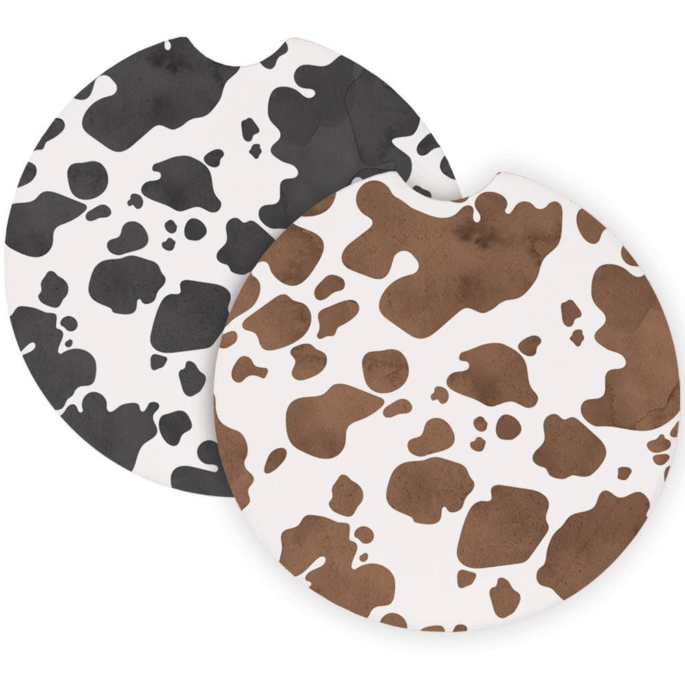 Brown Cow Print Black - Car Coasters