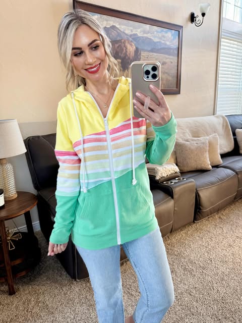 Colorblock Fullzip - Yellow, Rainbow Stripes, and Lime