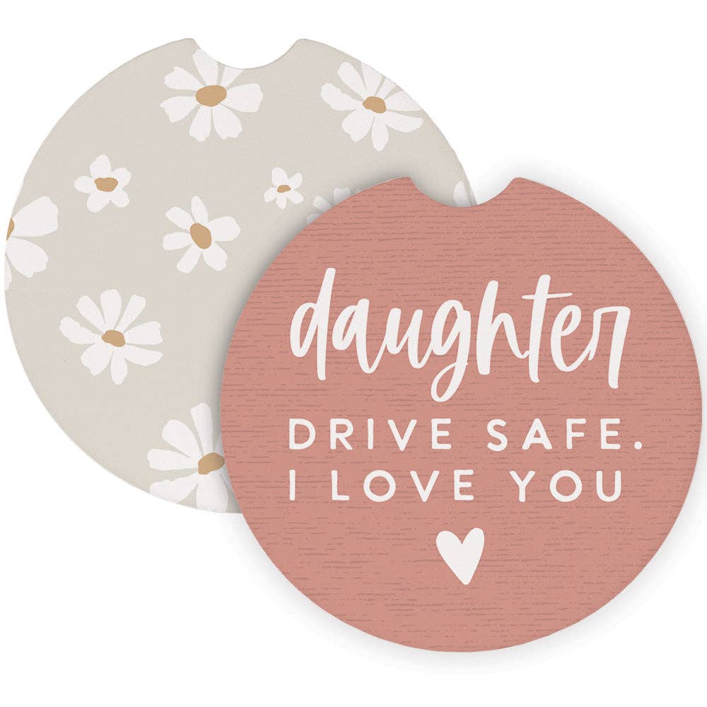 Pink Drive Safe Daisies - Car Coasters