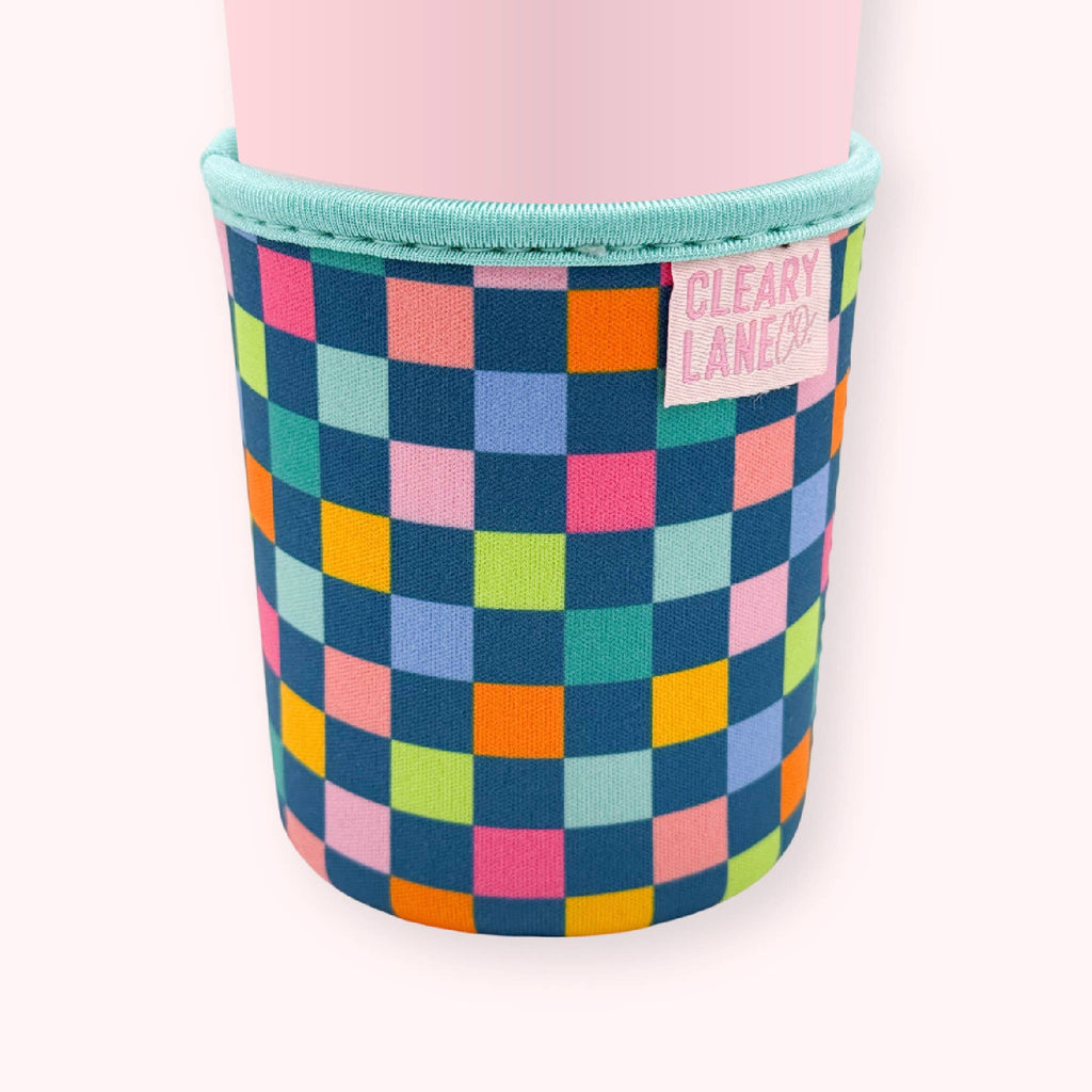 Emerald Rainbow Checkers Drink Sleeve