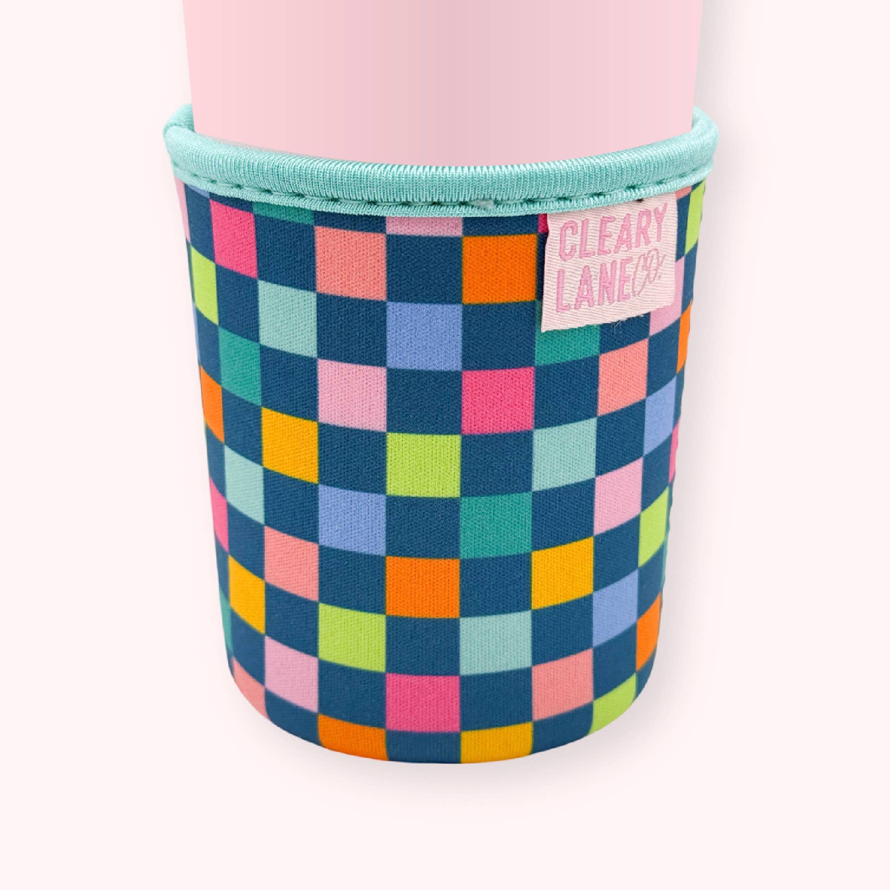 Emerald Rainbow Checkers Drink Sleeve
