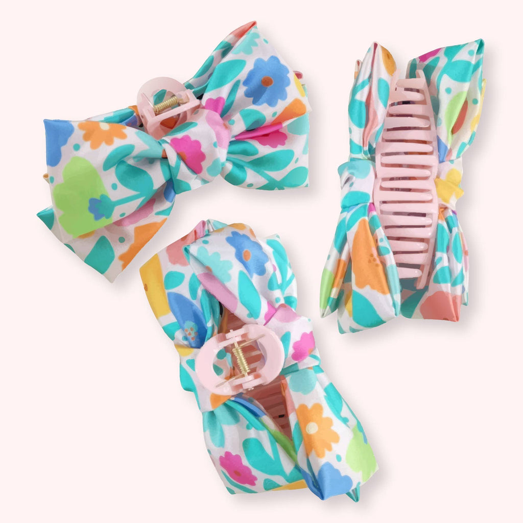 Floral Hair Bow Claw Clips