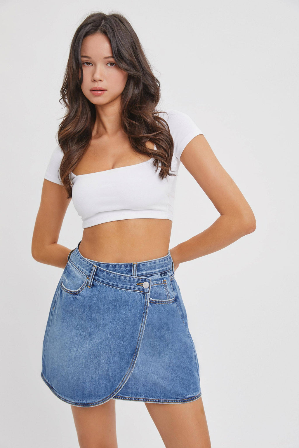 Whitney Wrap Denim Mini Skirt