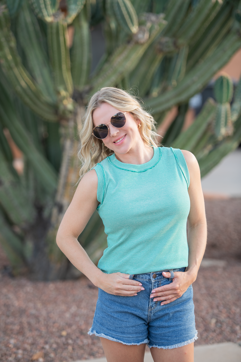 Morgan Micro Striped Tank - Jade