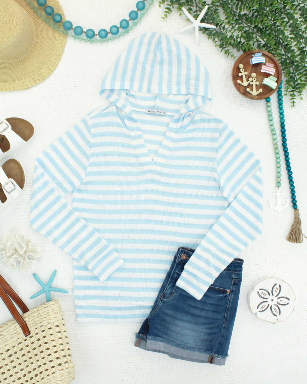 Amelia Striped Hoodie - Sky Blue