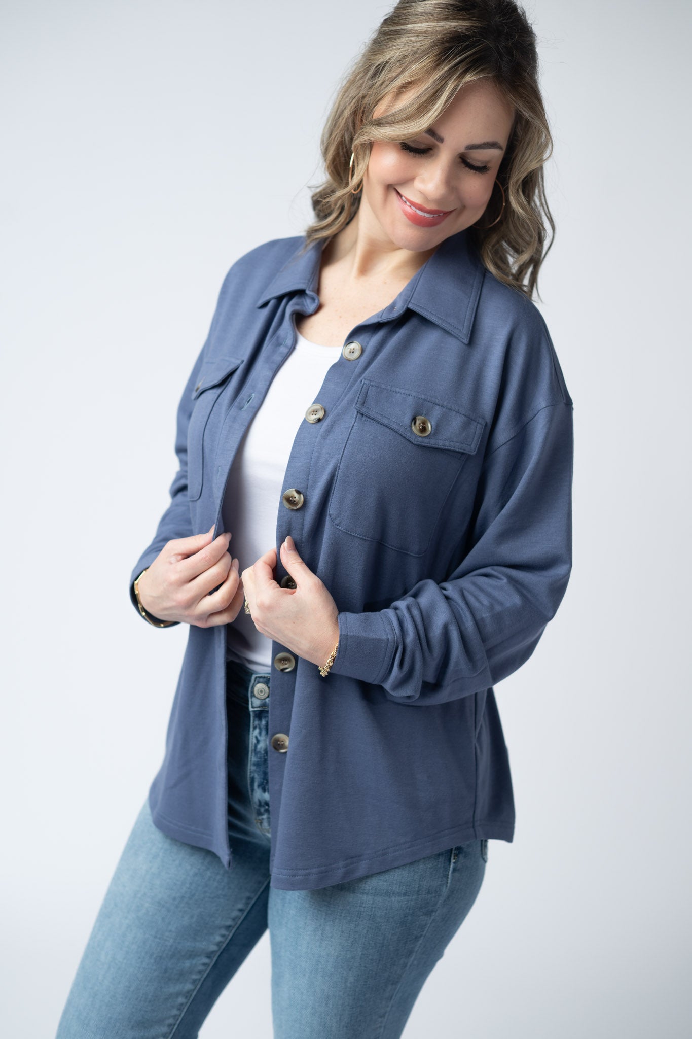 Brenna Button Down Top - Denim
