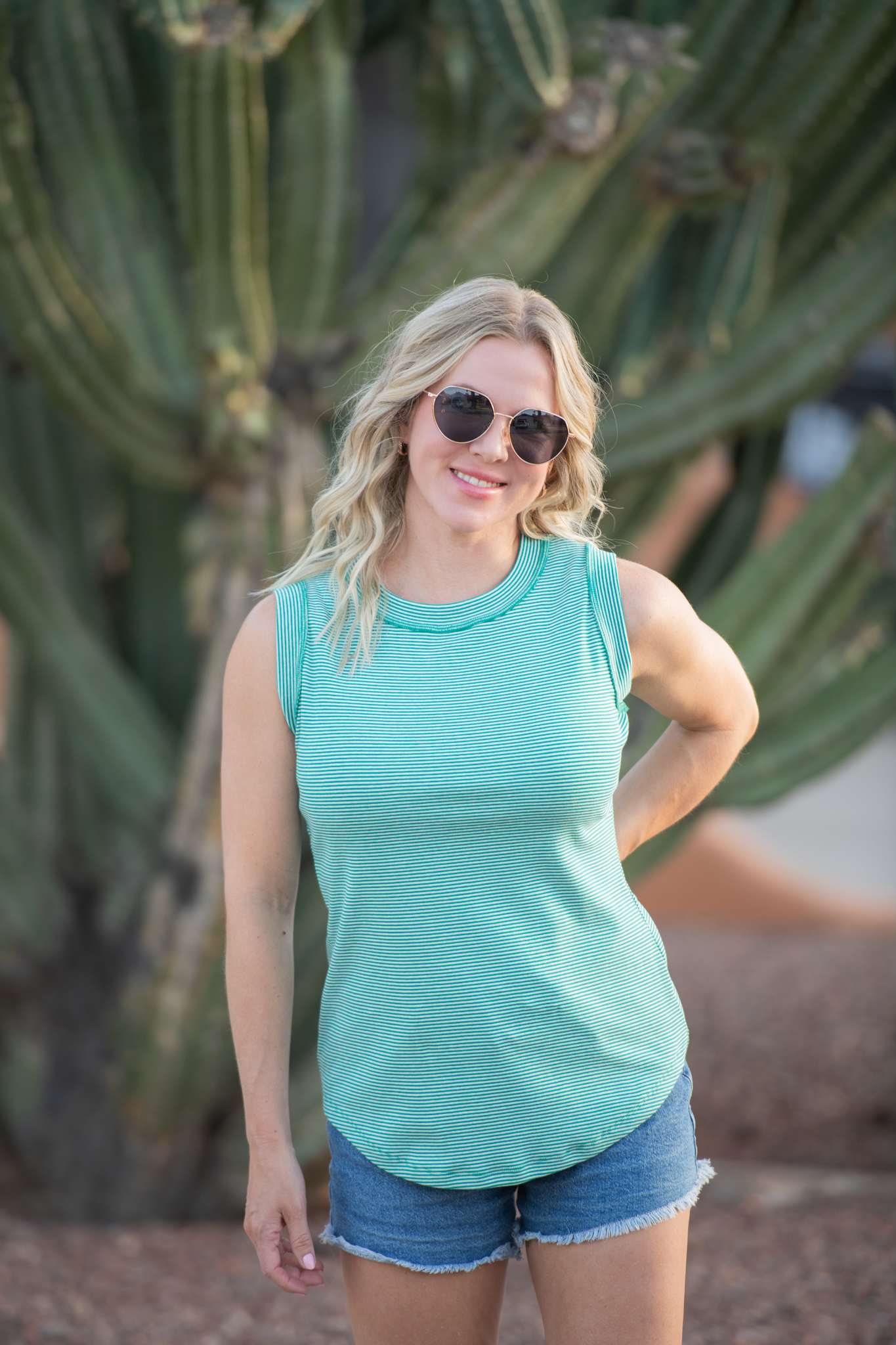 Morgan Micro Striped Tank - Jade