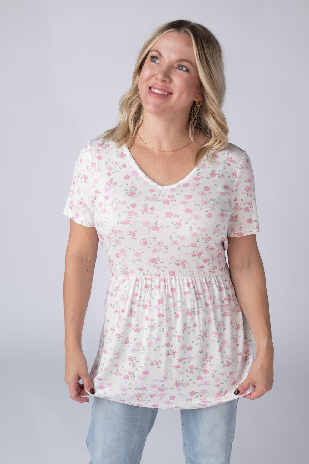 Sarah Ruffle Short Sleeve - Pretty in Pink Floral