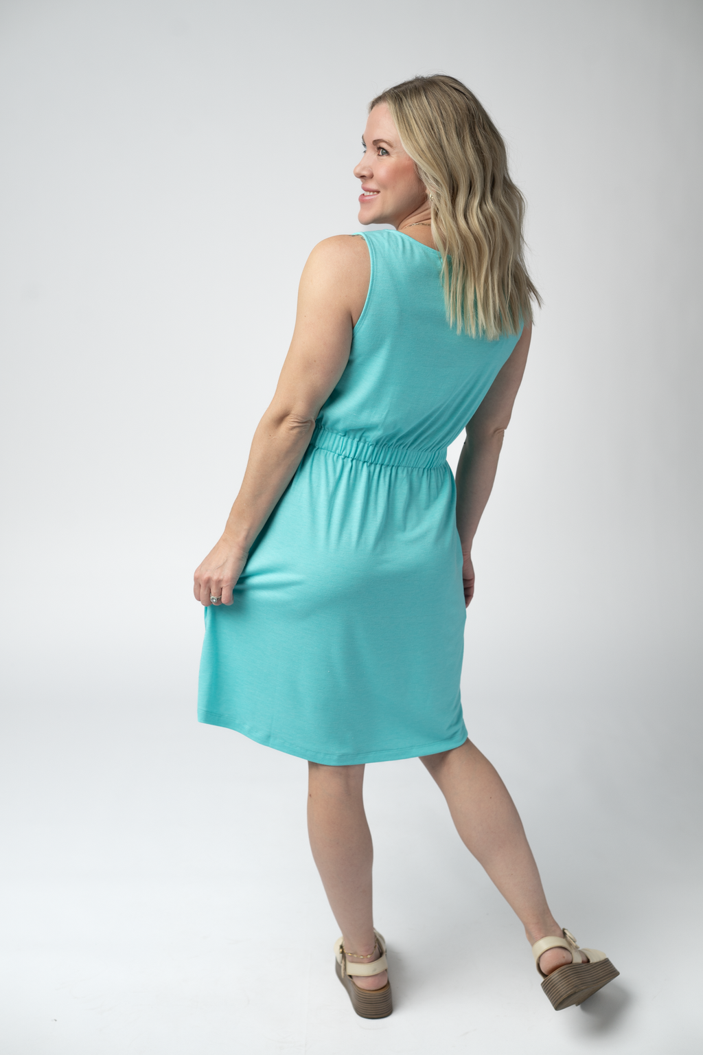 Beverly Button Dress - Aqua