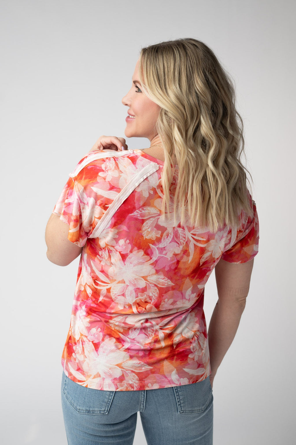 Raelynn V-Neck Top - Sunset Tropical Floral
