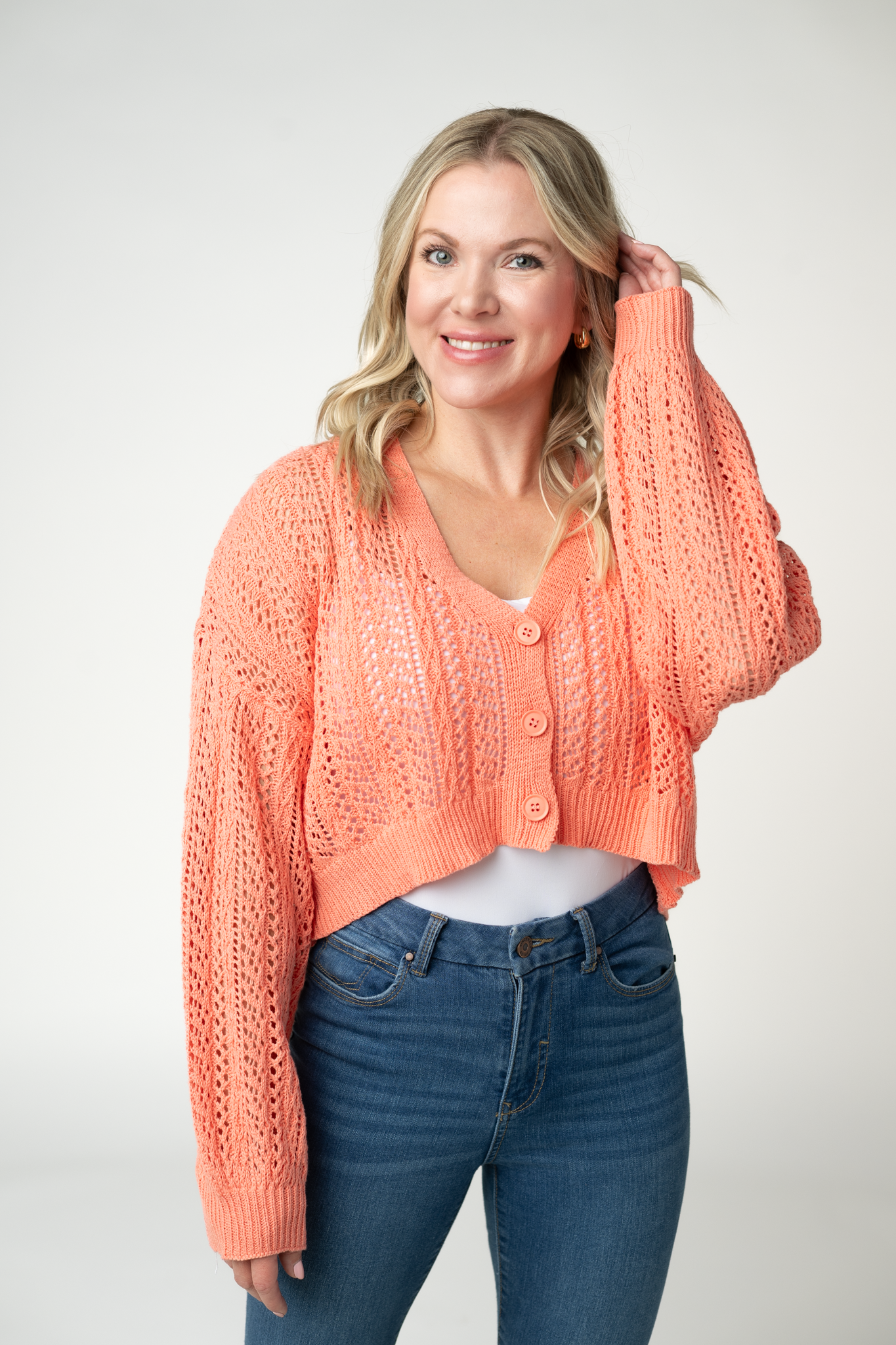 Callie Cropped Cardigan - Melon