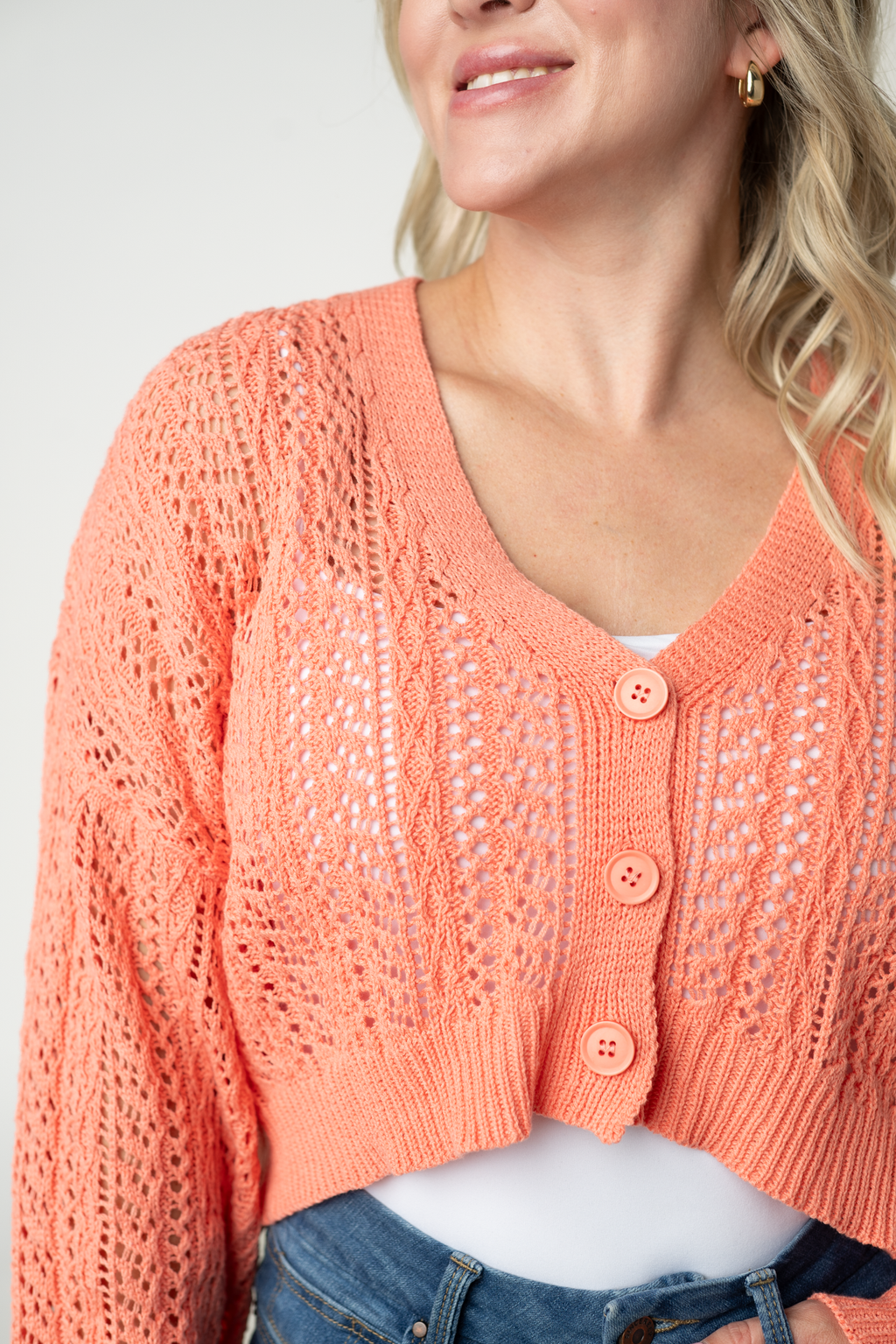 Callie Cropped Cardigan - Melon