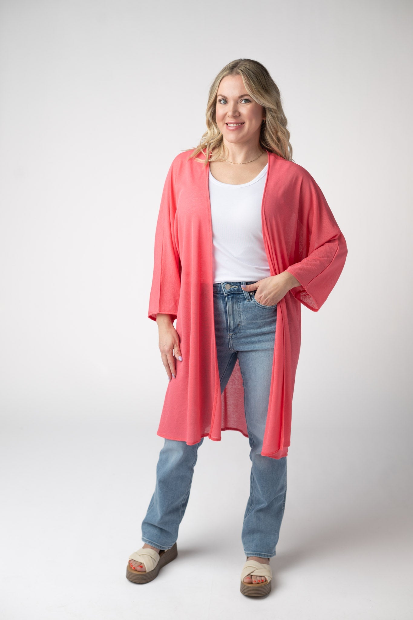 Ellie Cover-Up Kimono - Sunkissed Coral