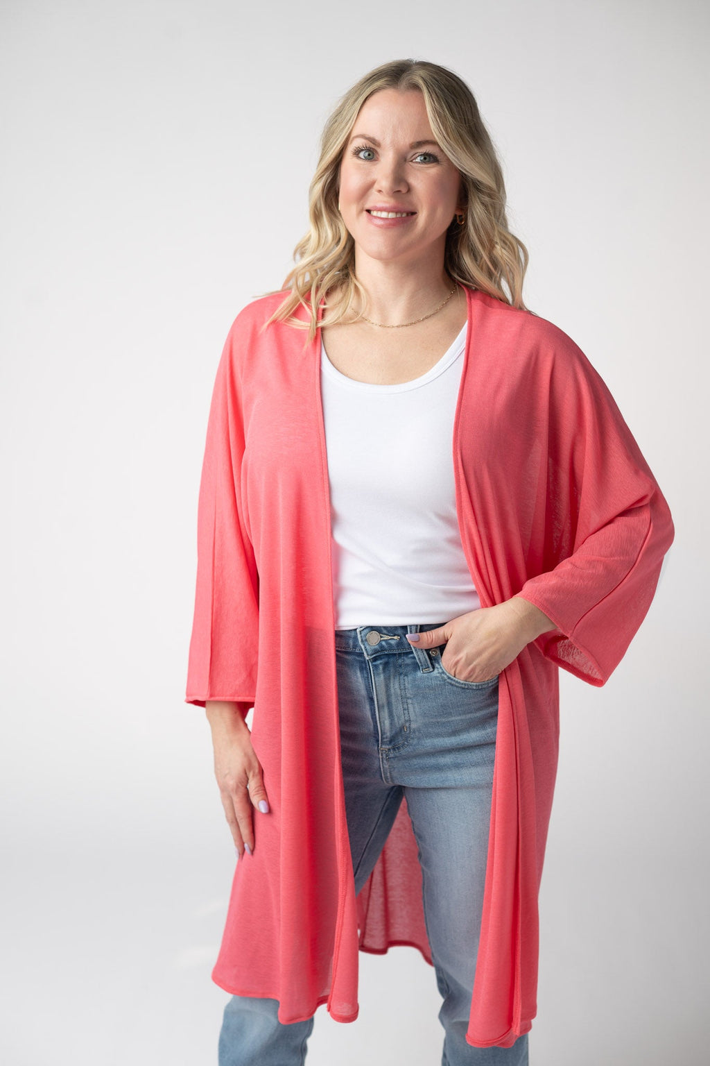 Ellie Cover-Up Kimono - Sunkissed Coral