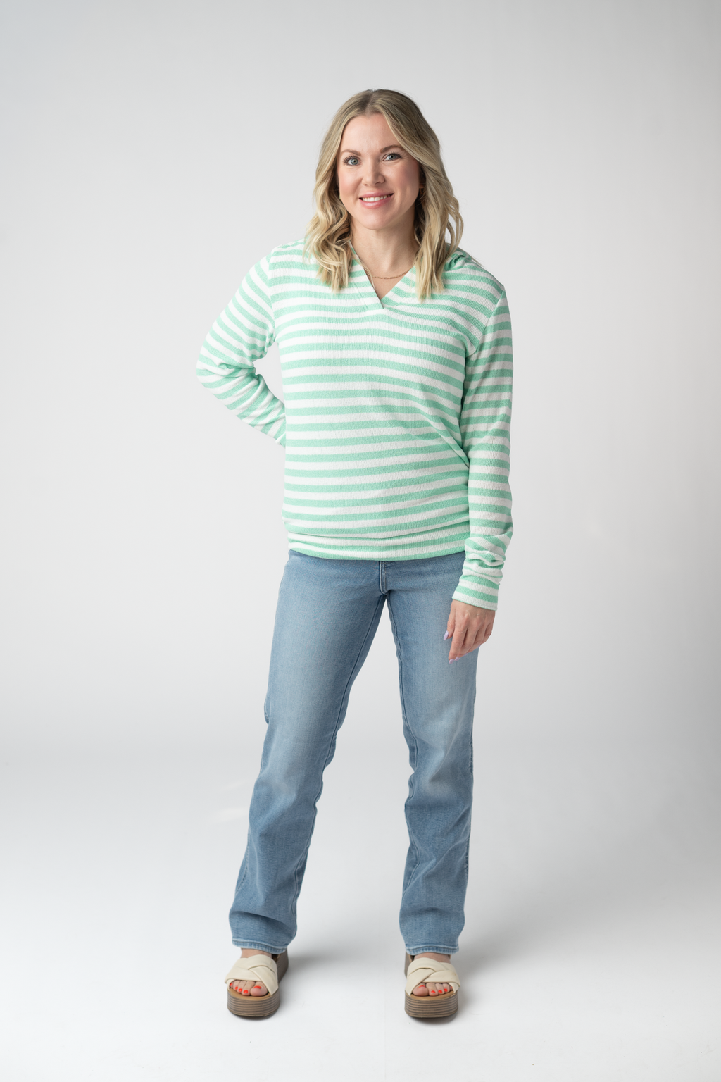 Amelia Striped Hoodie - Green