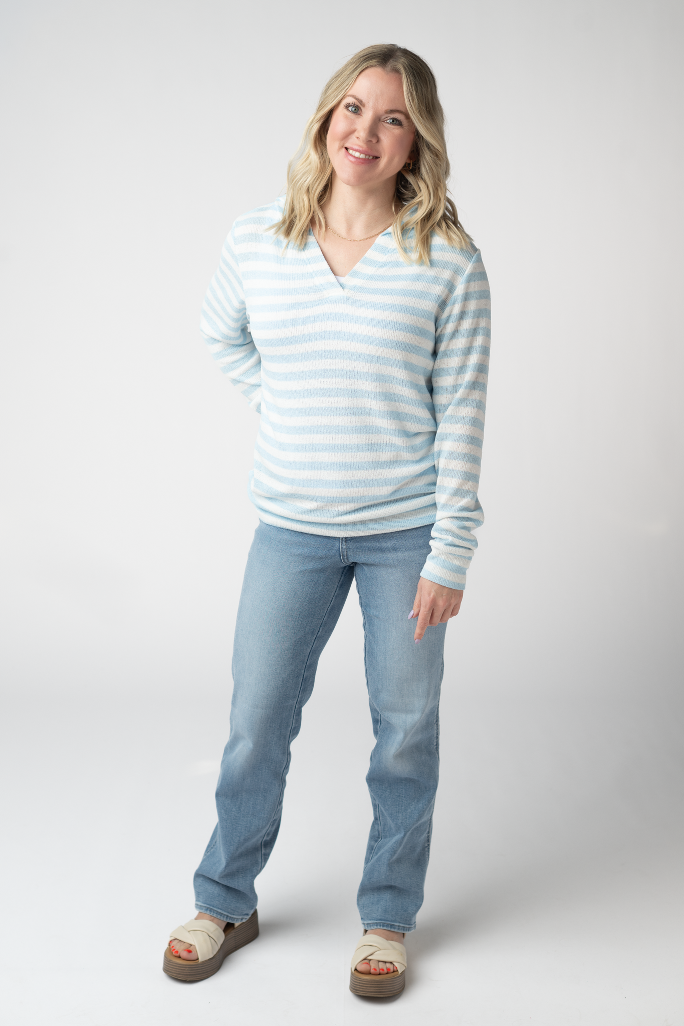 Amelia Striped Hoodie - Sky Blue