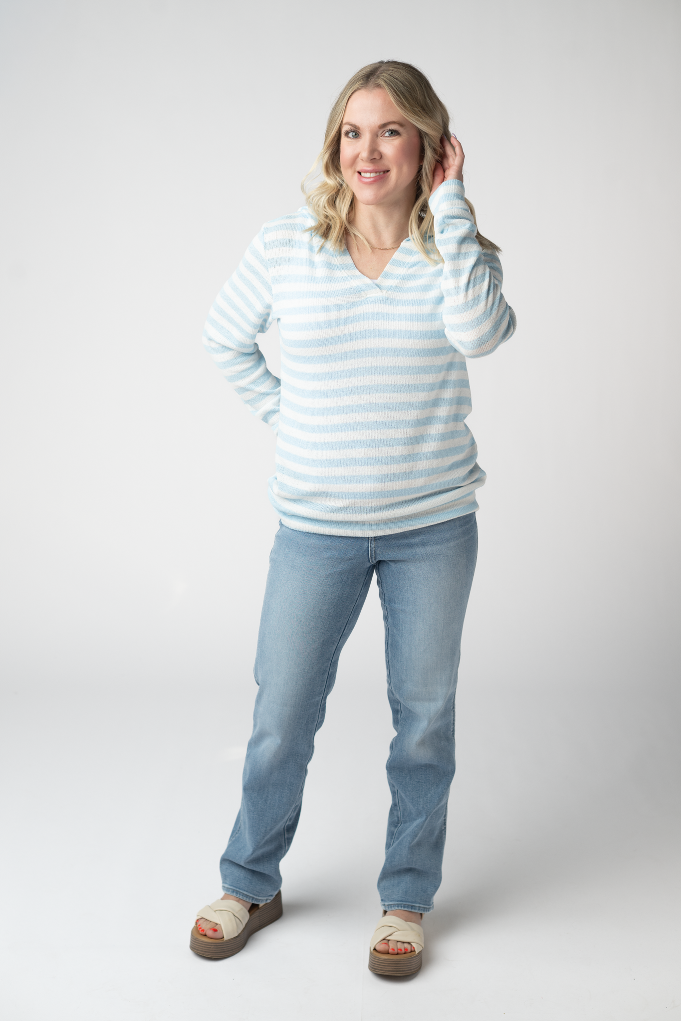 Amelia Striped Hoodie - Sky Blue