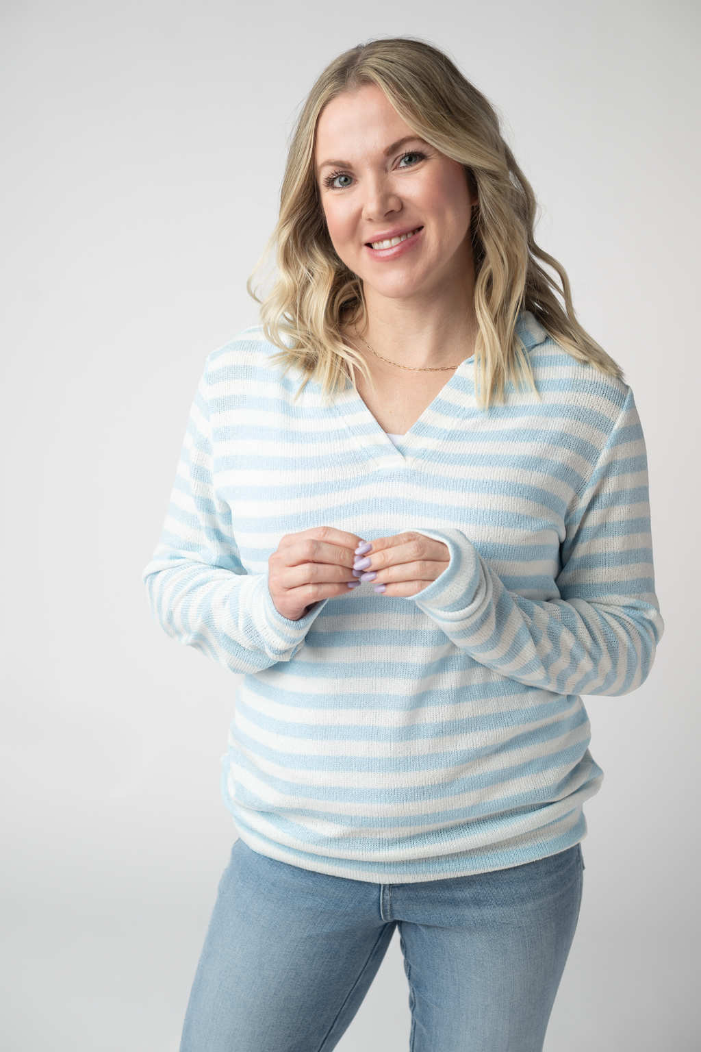 Amelia Striped Hoodie - Sky Blue