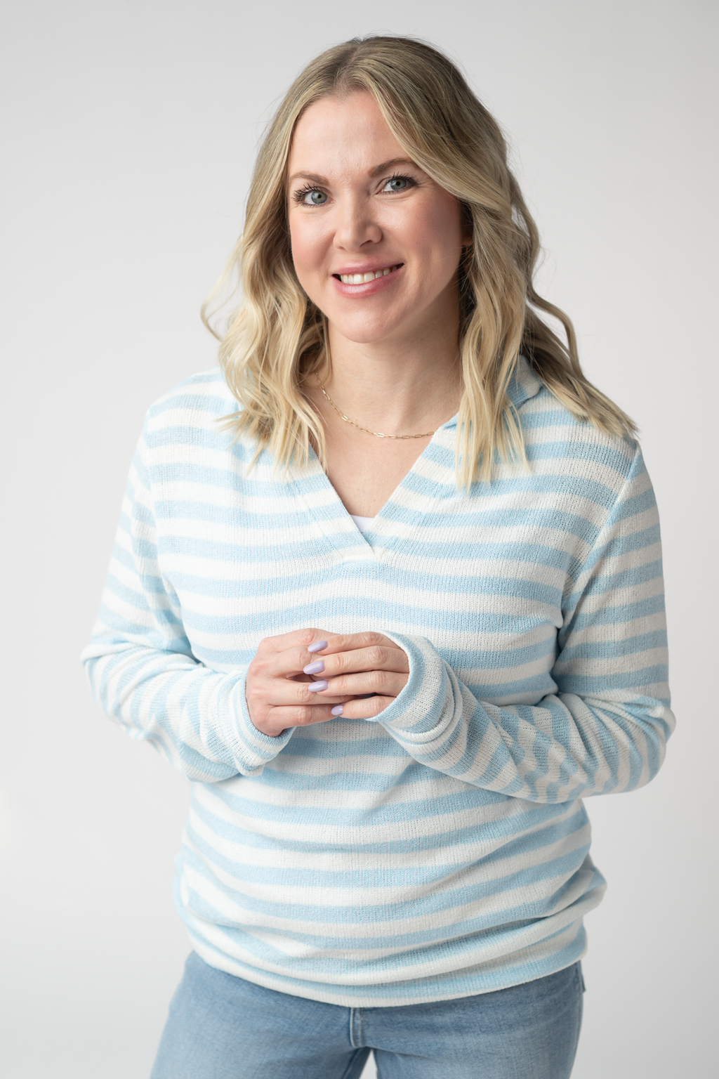 Amelia Striped Hoodie - Sky Blue