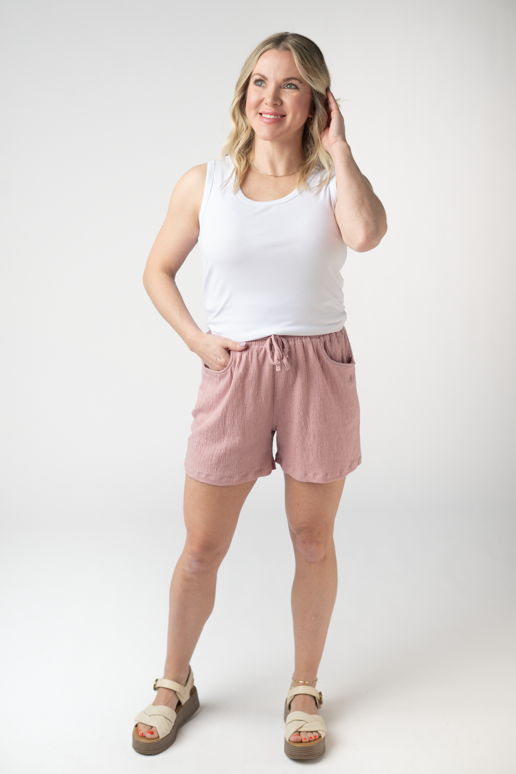 Candice Crinkle Shorts - Dusty Rose