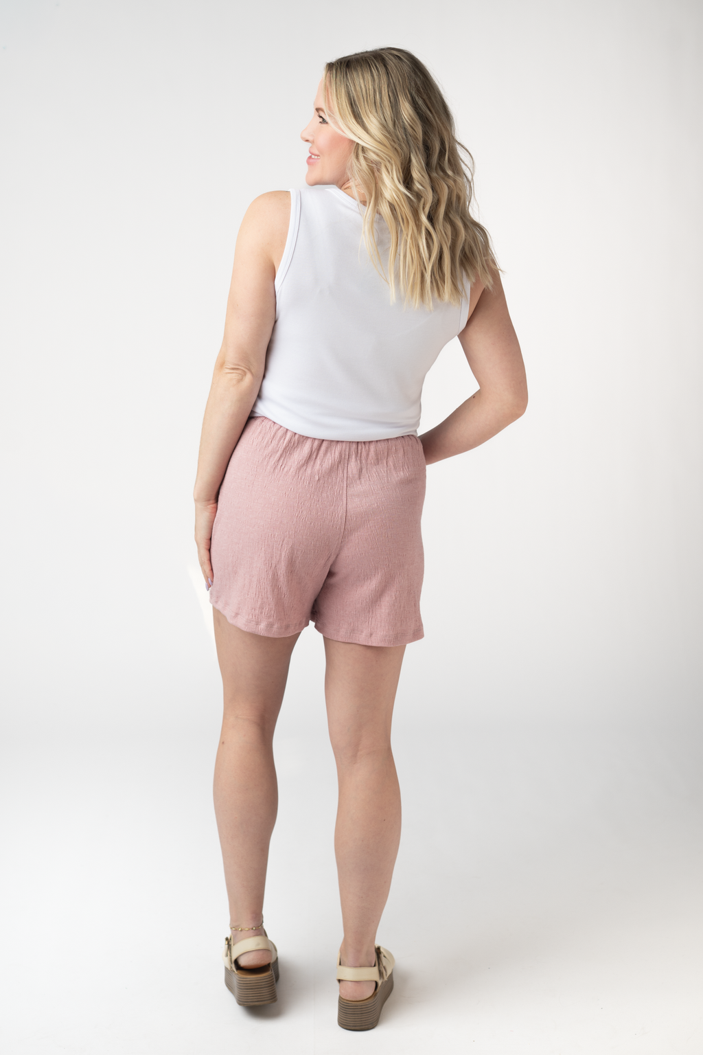 Candice Crinkle Shorts - Dusty Rose