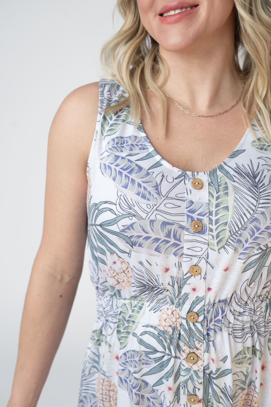 Beverly Button Dress - Pineapple Leaf