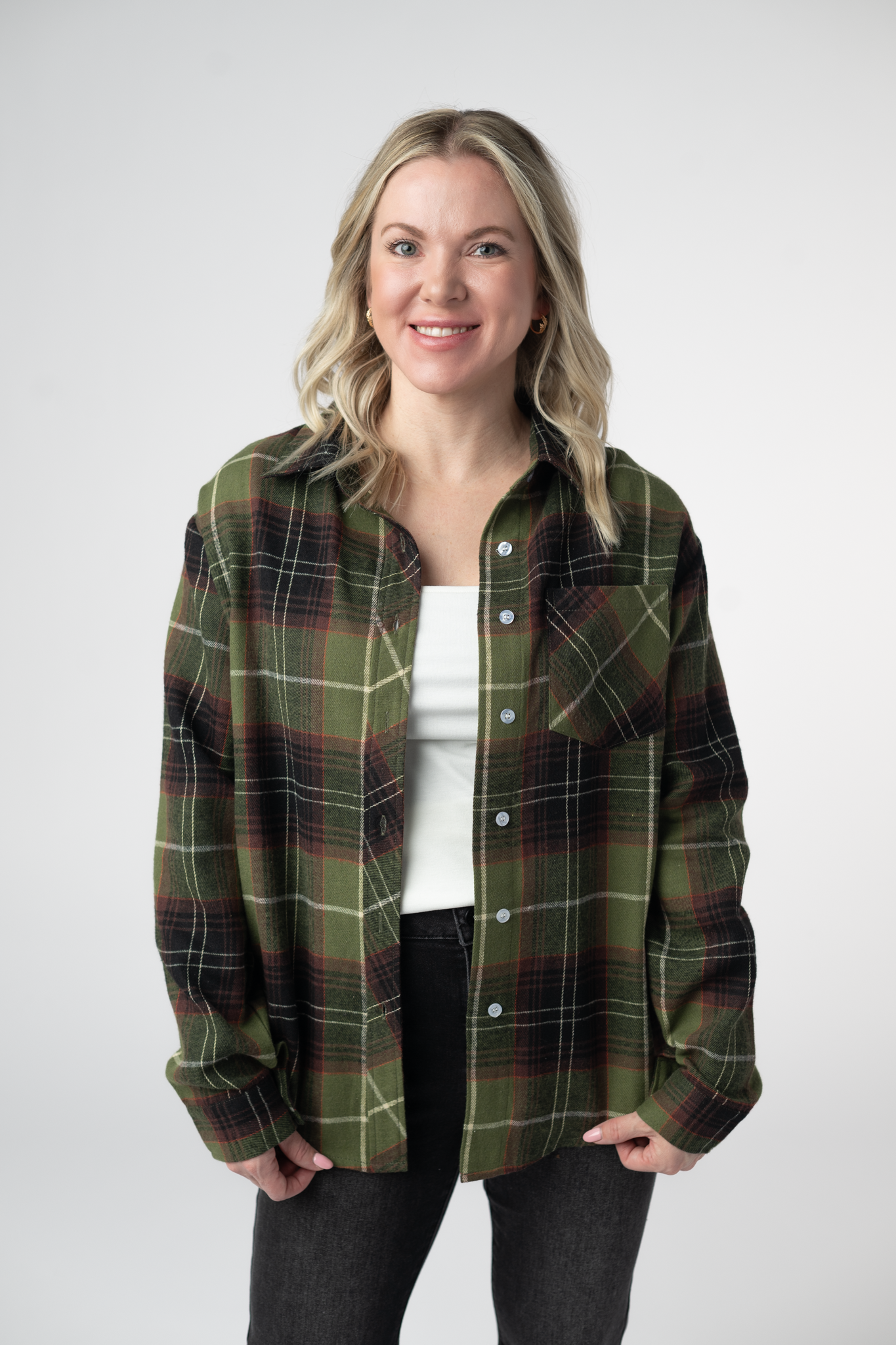 Finley Plaid Top - Olive and Brown