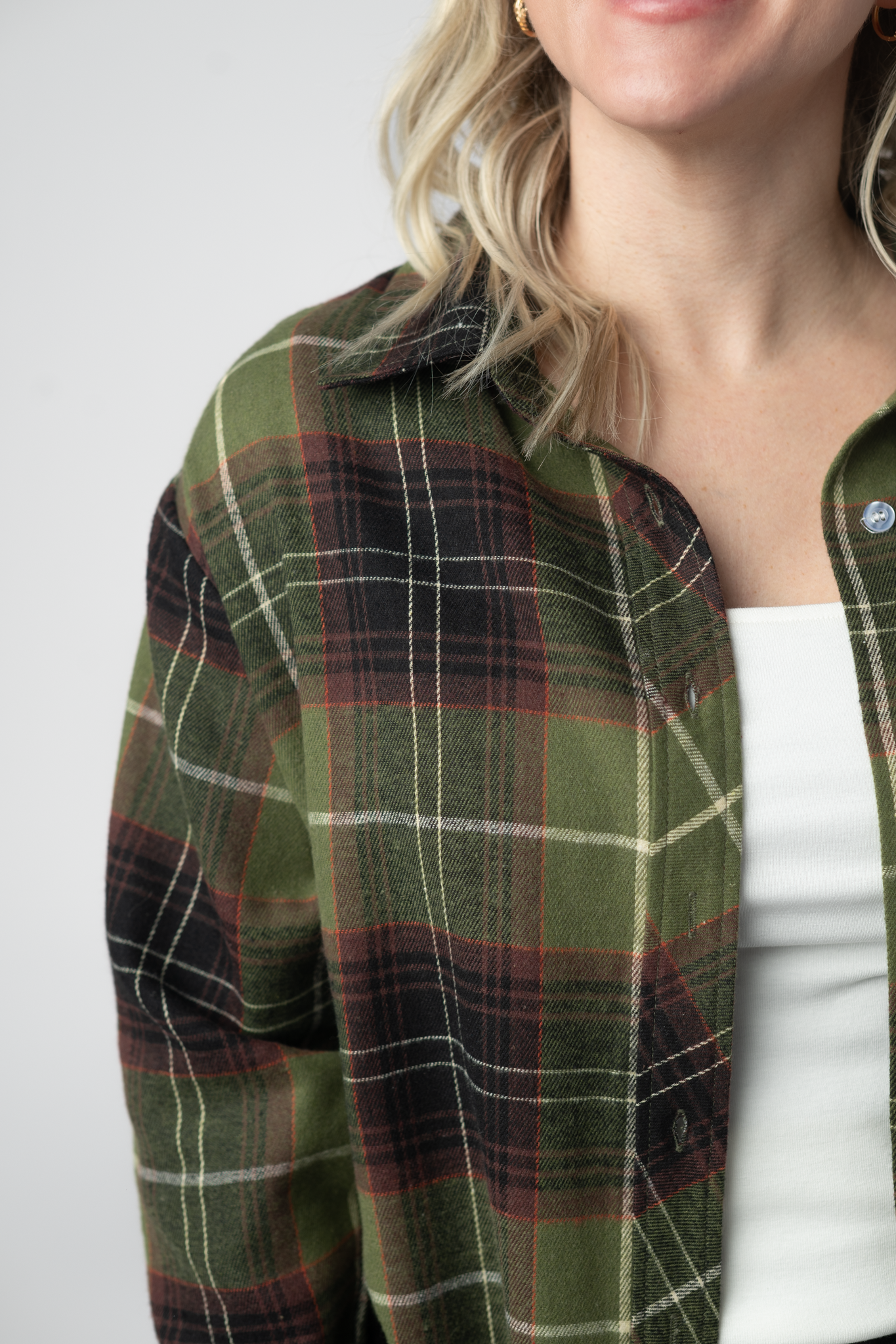 Finley Plaid Top - Olive and Brown