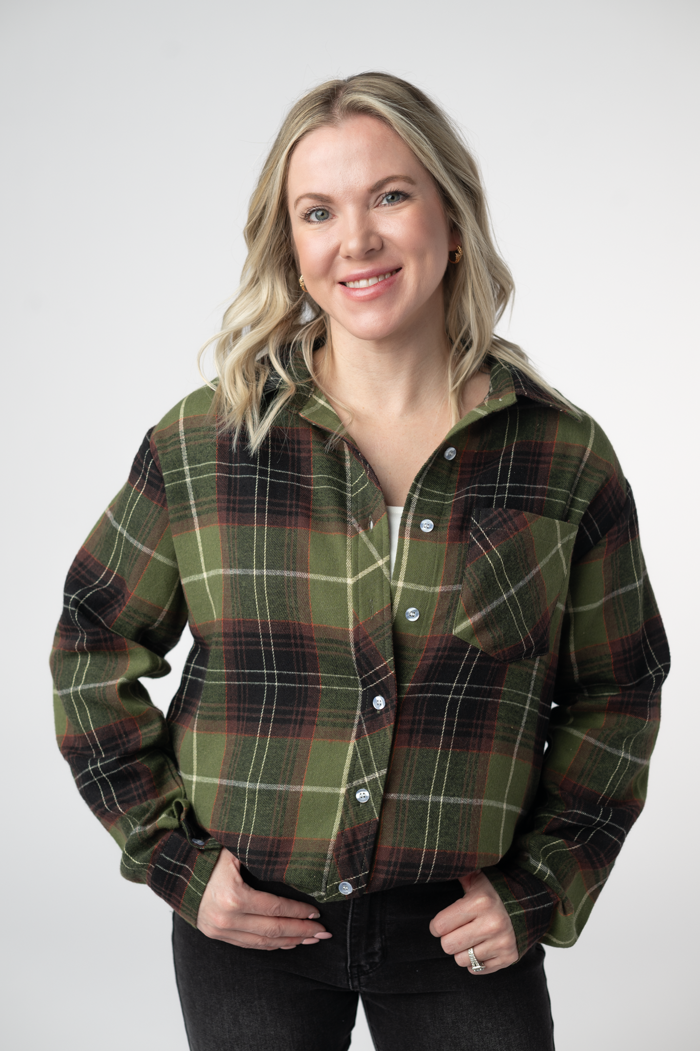 Finley Plaid Top - Olive and Brown