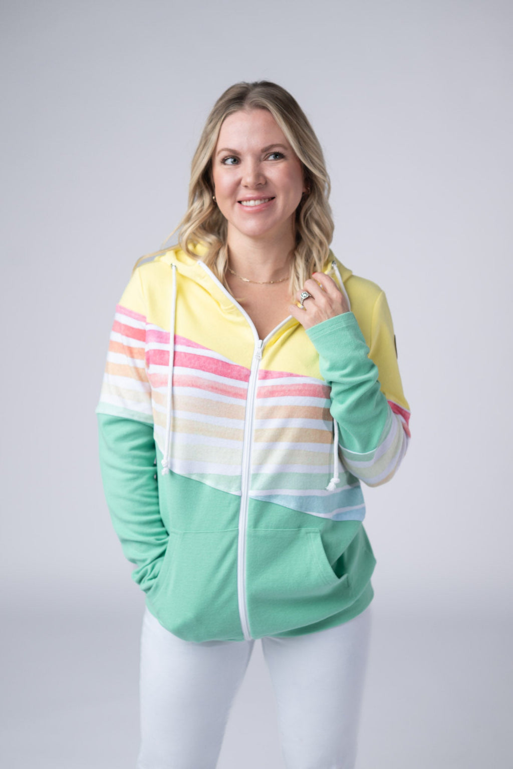 Colorblock Fullzip - Yellow, Rainbow Stripes, and Lime