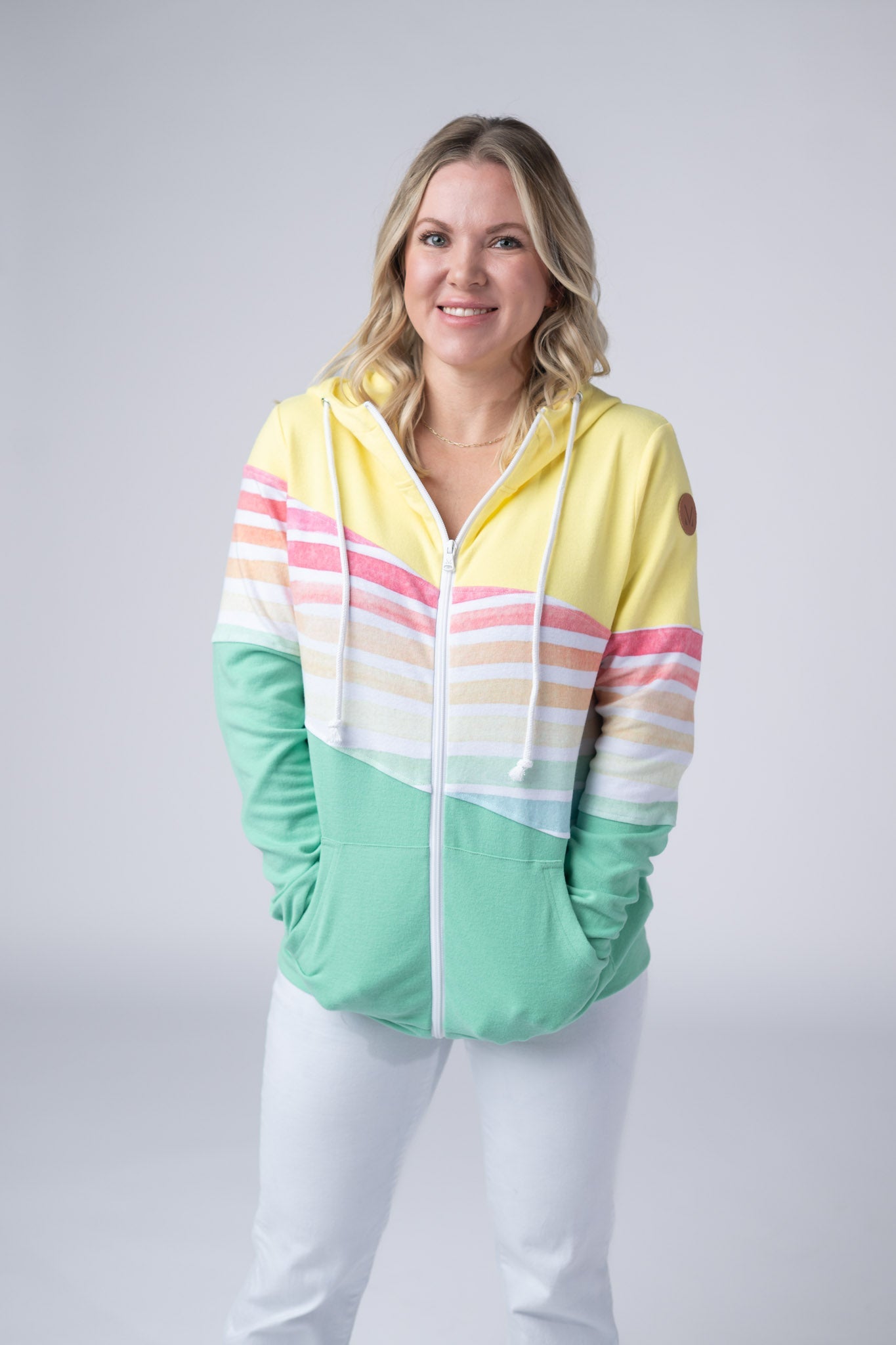 Colorblock Fullzip - Yellow, Rainbow Stripes, and Lime