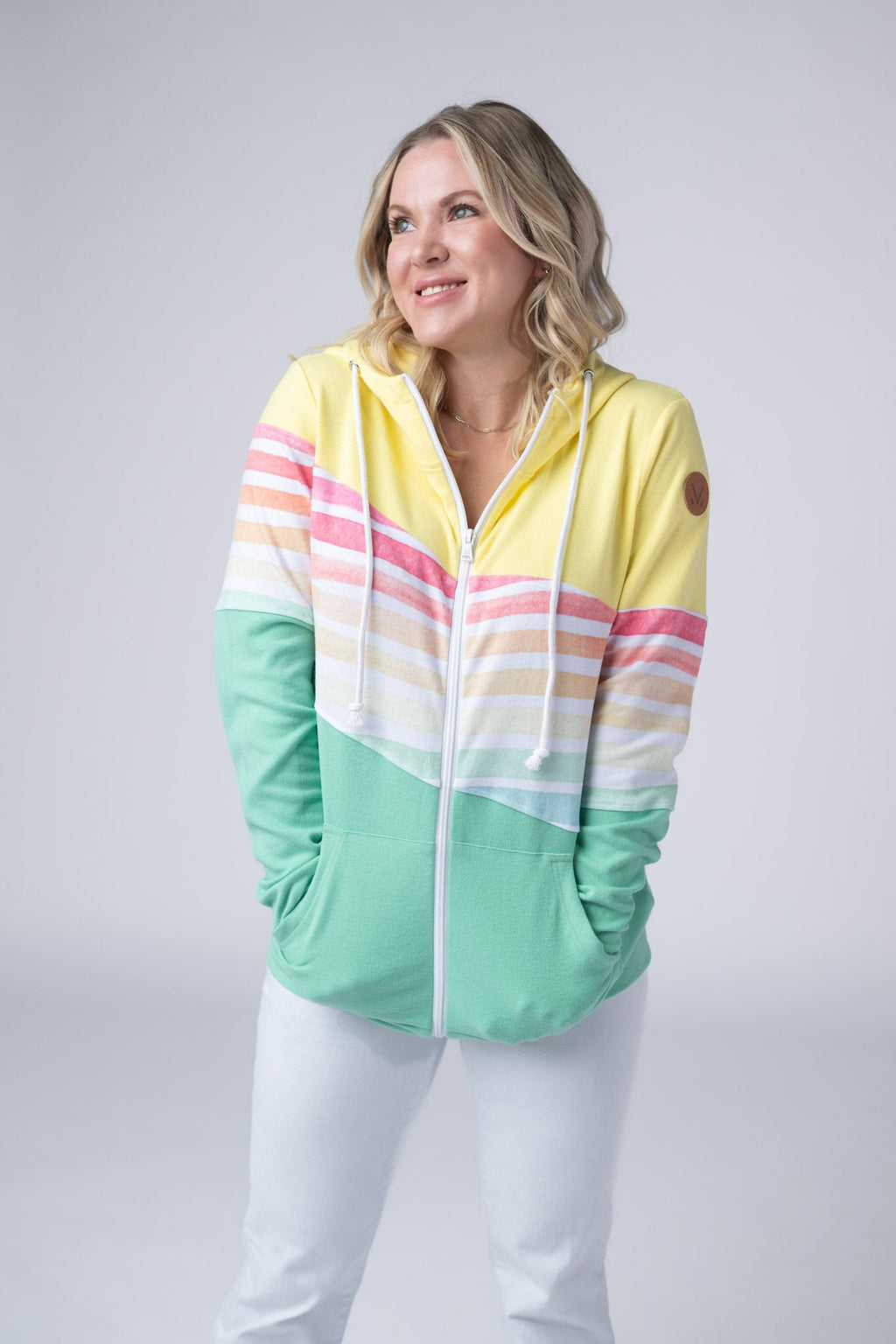 Colorblock Fullzip - Yellow, Rainbow Stripes, and Lime