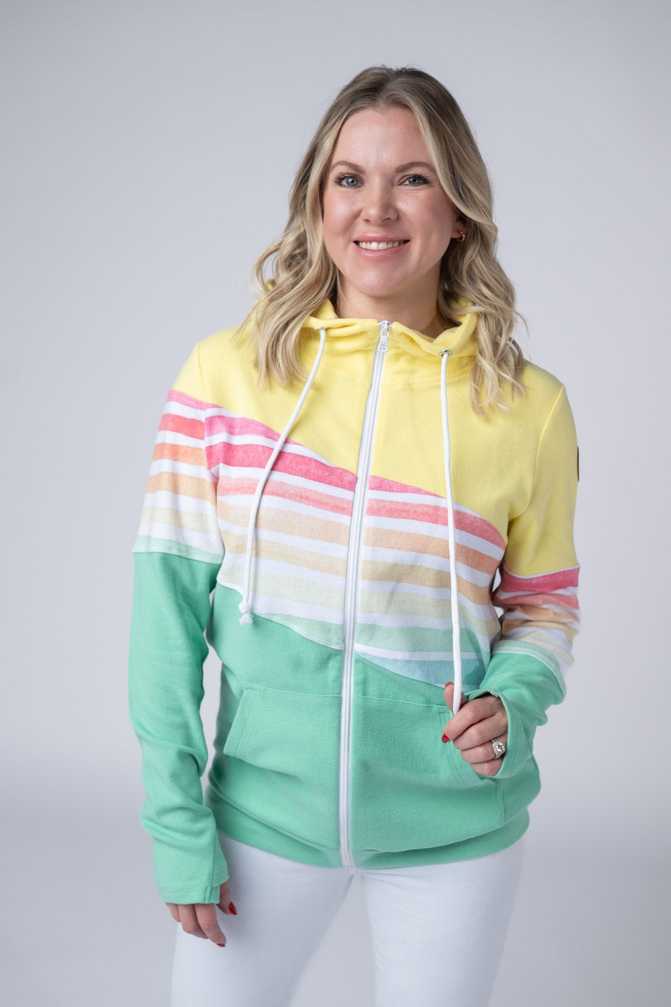 Colorblock Fullzip - Yellow, Rainbow Stripes, and Lime