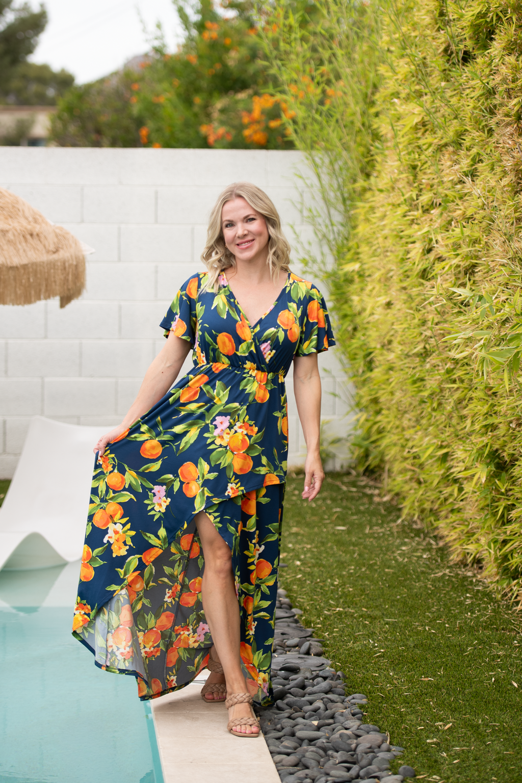 Harley High-Low Dress - Navy Citrus