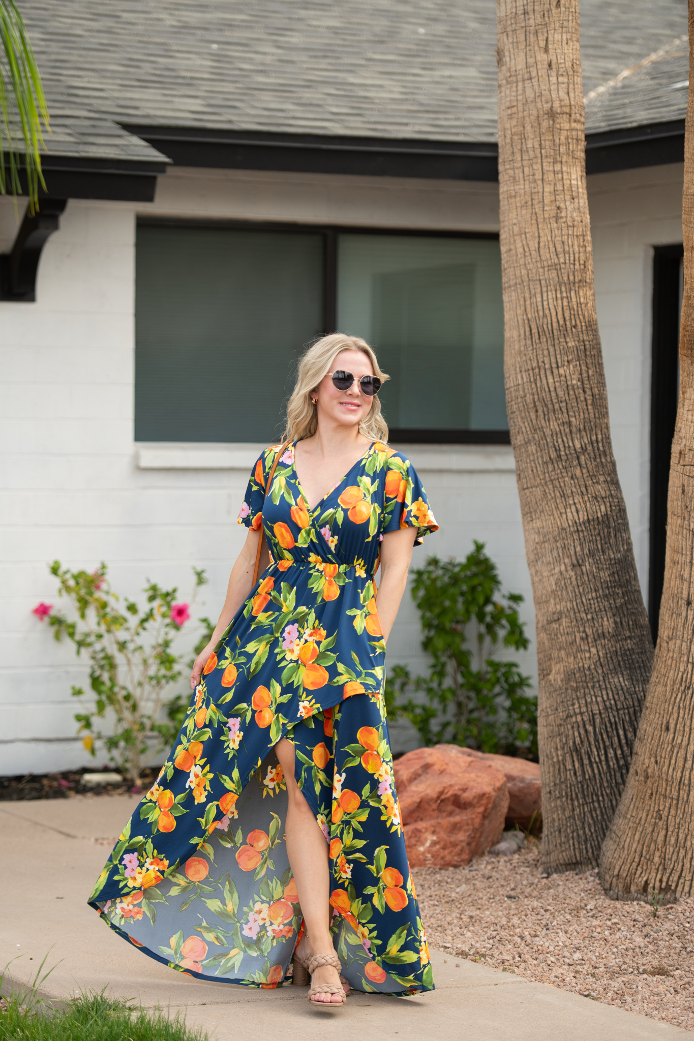 Harley High-Low Dress - Navy Citrus