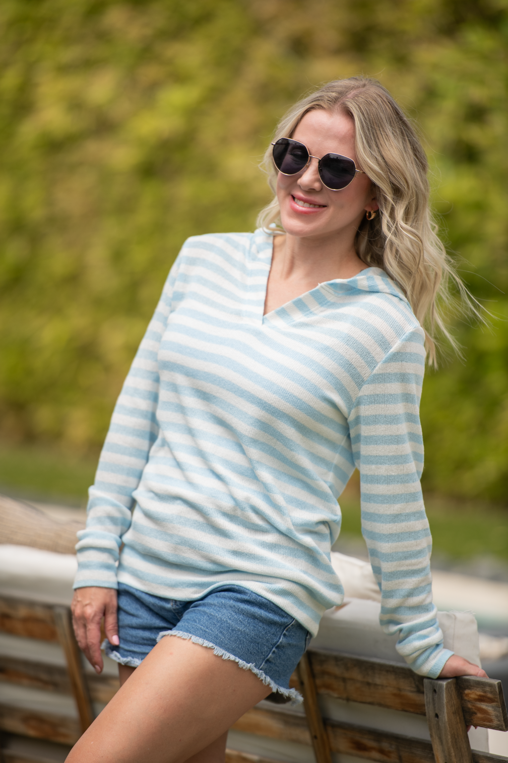 Amelia Striped Hoodie - Sky Blue