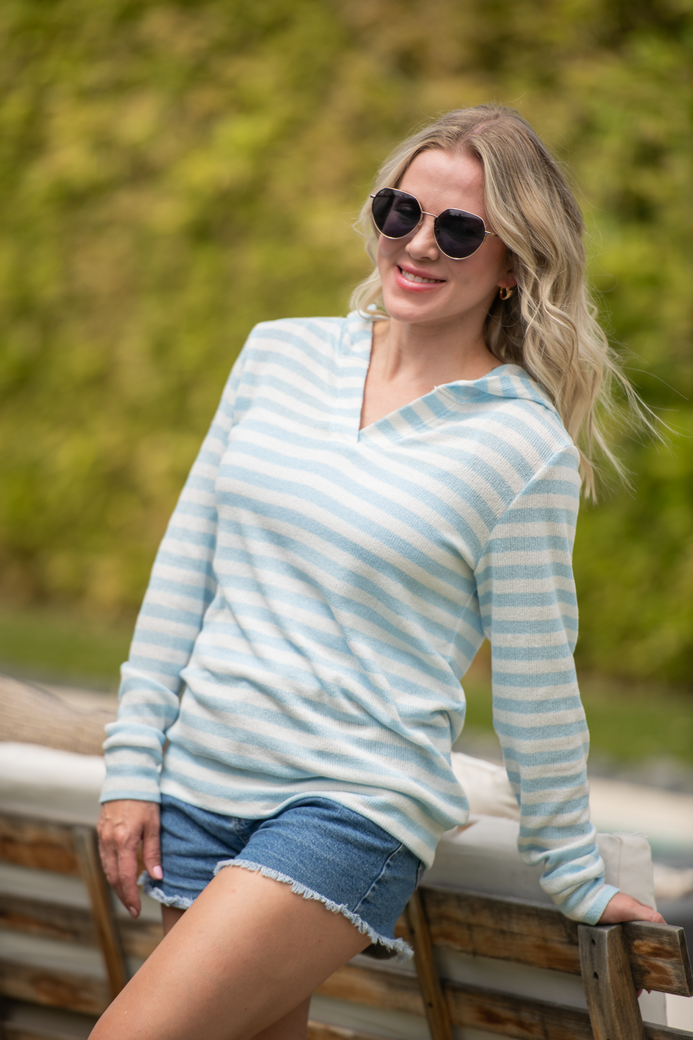Amelia Striped Hoodie - Sky Blue